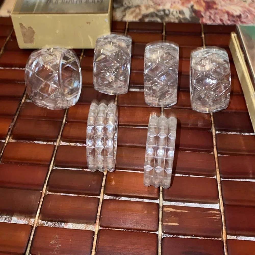 Atlantis Full Lead Crystal Napkin Rings Set Of 6 Vintage Portugal